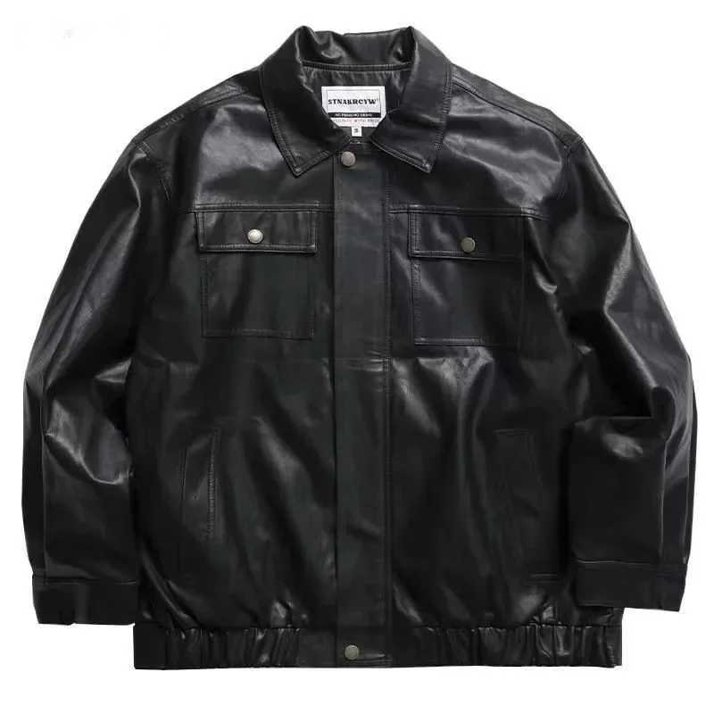 Oversized Mens Leather Jackets Black VIntage PU Biker Coat Faux Leather Bomber Jacket Punk Big Pockets Windbreaker OvercoatT251029