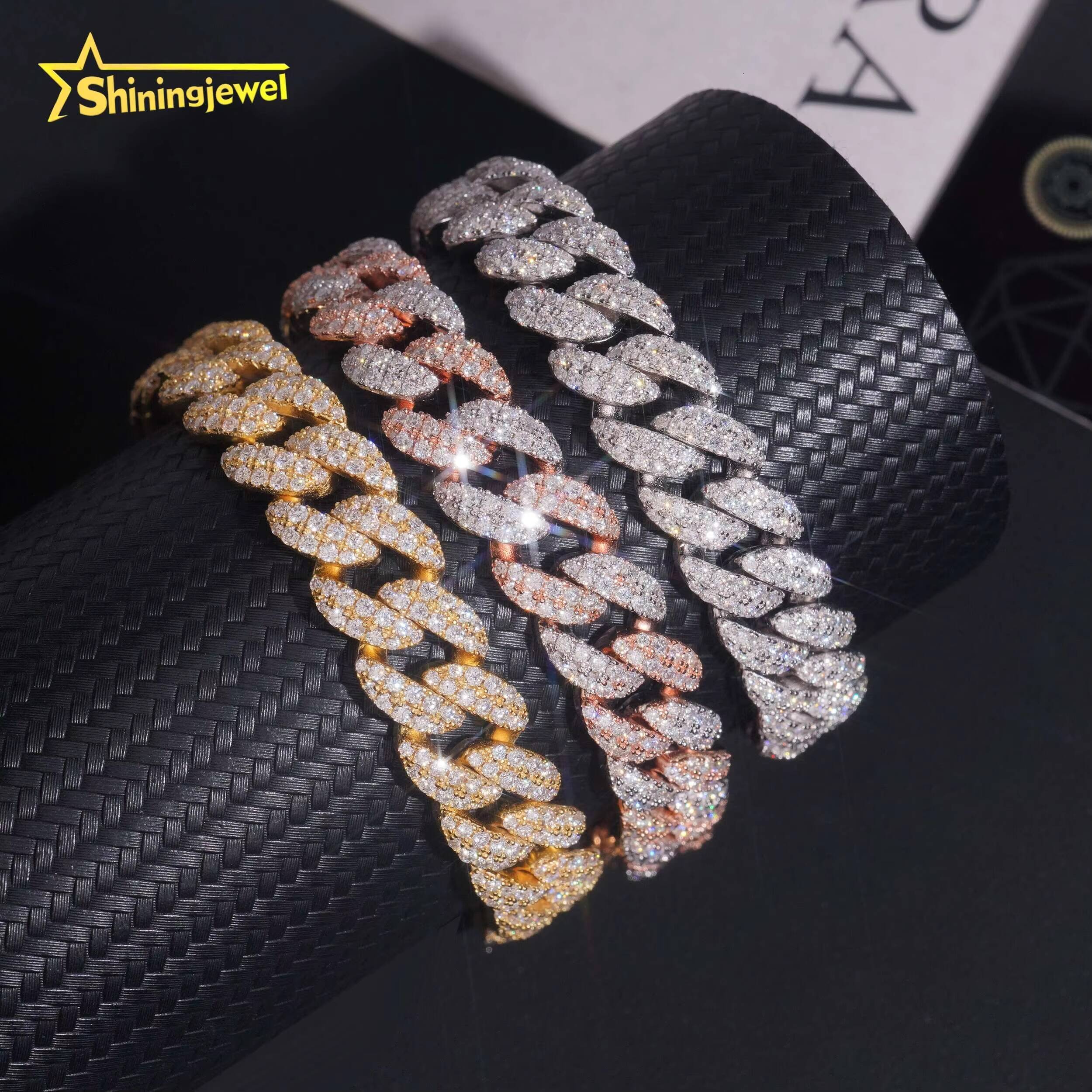 Promotion Sale RTS Hip Hop Jewelry 12mm Solid 925 Sterling Silver Men Bracelet Iced Out VVS Moissanite Chain Cuban Link Bracelet