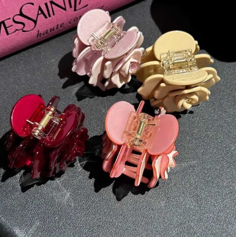 New French Threedimensional Camellia Hair Claw Acetate Elegant Flower Crab Hair Clips Hair Accessories Headdress for Women GirlW251028