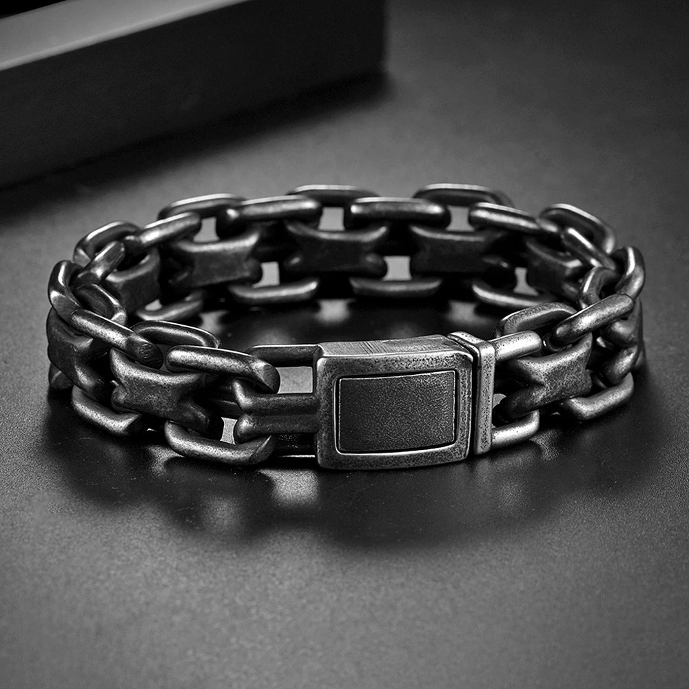 Vintage Heavy Double Zero Link Chain Bracelet For Men Boys Stainless Steel Fashion Punk Cuban Bangles Jewelry Gifts Drop 251028