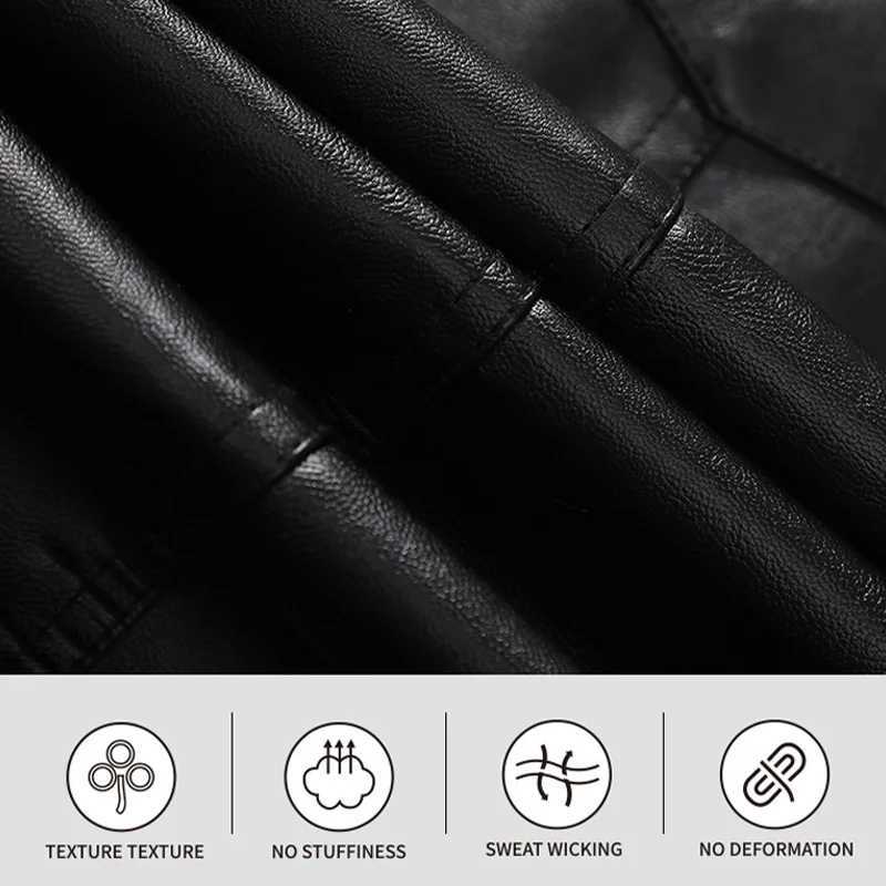 Mens Unisex Black PU Leather Jacket Garment belt American Lapel QIU Season Fashionable Texturized MidLength Loose AllmatchT251029