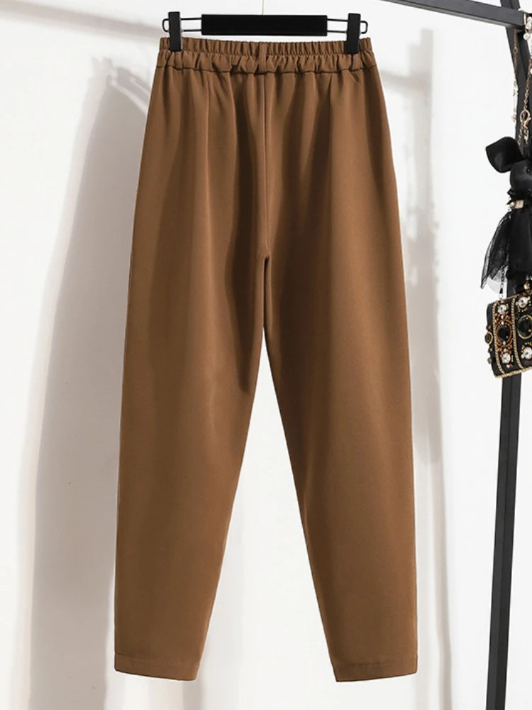 Female Solid Color Casual Trousers Autumn Winter Suit Pants Ladies Pockets Straight Plus Size Ankle Length 251029