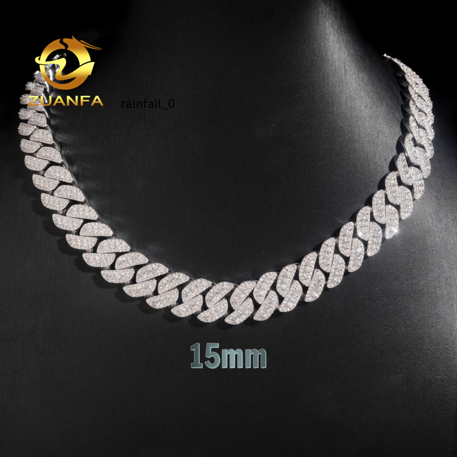 Source Factory 15mm Moissanite Chain Cuban Links Prong Chain Pass Diamond Tester 925 Silver Cuban Link Chain Necklace