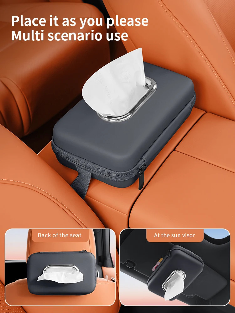 Car mounted tissue box drawer box creative car armrest box backrest hanging multifunctional sun visor fourcolor tissue bag 251029