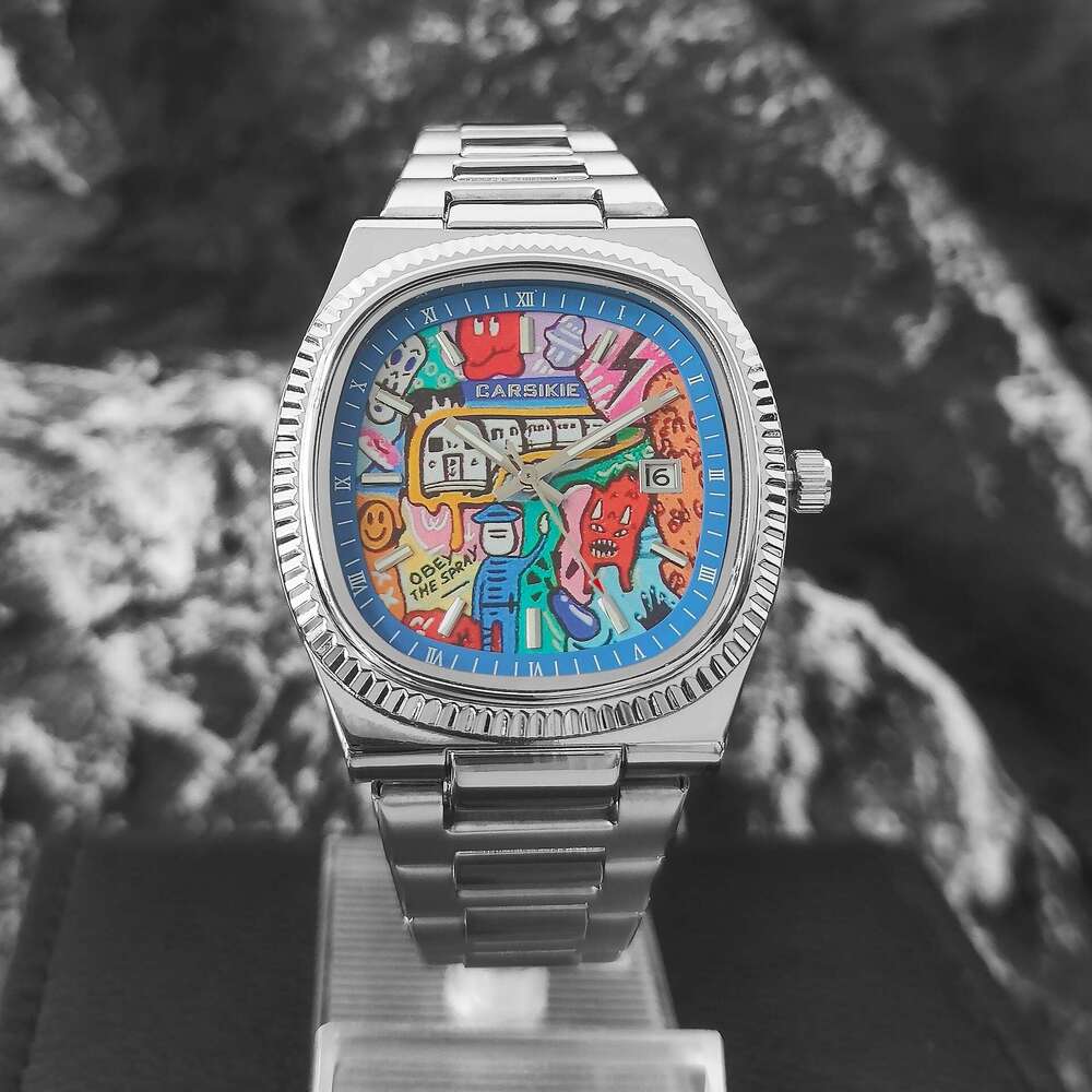 Carsikie2025 Large Dial Square Men's Sports Cartoon Quartz Watch Blue Mirror