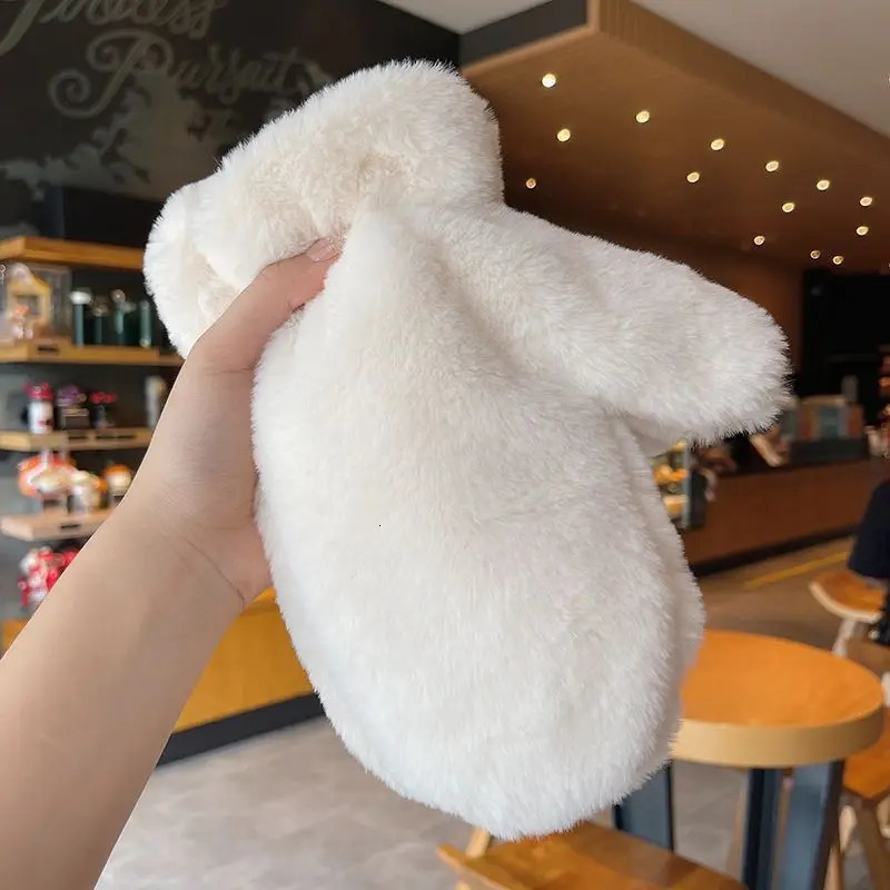 Women Cute Lovely Sweety Soft Solid Plush Fluffy Winter Keep Warm Gloves Cold Protection Windproof Thickened Mittens 251029