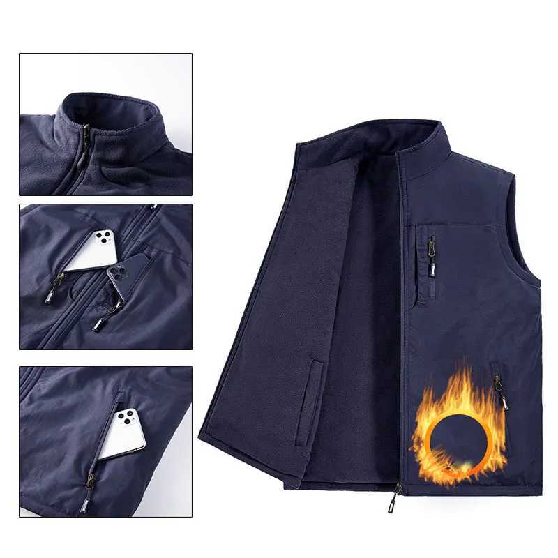 Male Hiking Vest Winter Fleece DoubleSided Mountaineering Casual Vest Outdoor Warm Solid Fishing Hunting Cargo Sleeveless Coats W251029