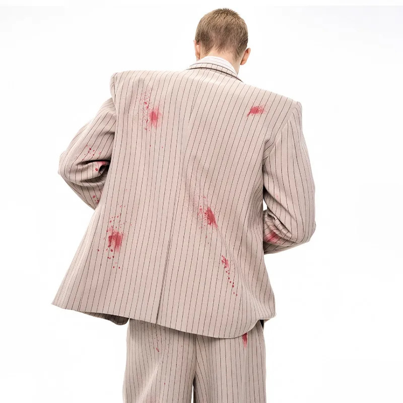 LUZHEN Ink Ejection Tiedyed Pattern Stripe Printed Shoulder Pad Blazer Coat Men Original y Handsome Jacket JY4551 251028