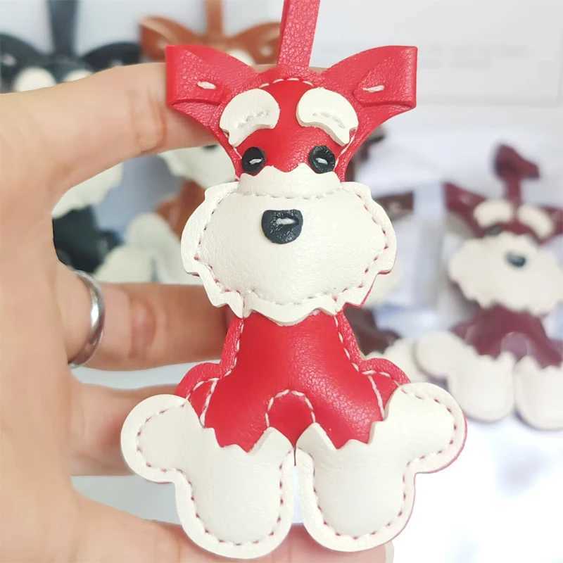 cute kawaii Schnauzer Dog Keychain PU Leather Animals trendy Keyring Hanging Ornament Backpack Handbag Charm pendant for WomenW251029