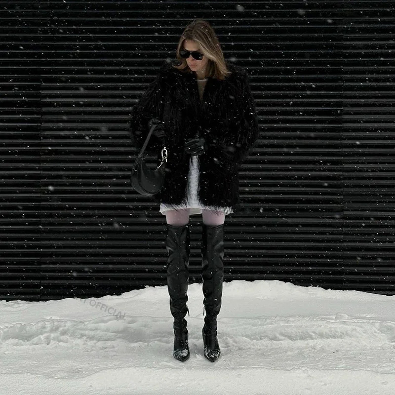 Neo Mint Winter Furry Faux Fur Coat Long Women Tassels Fluffy Fur Jacket Female Streetwear Super Warm Overcoat 251029