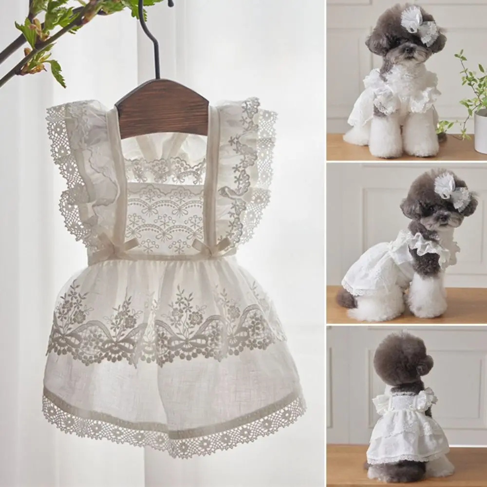 Cute CottonLace Pet Flying Sleeve Skirt White XSXL Cat Top Breathable Pet Costumes Cat Dog 251029