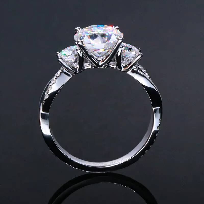 Fine Jewelry Trilogy Ring 9K 14K 18K Solid White Gold Moissanite Rings Round Brillant Cut Moissanite Engagement Ring for Wedding