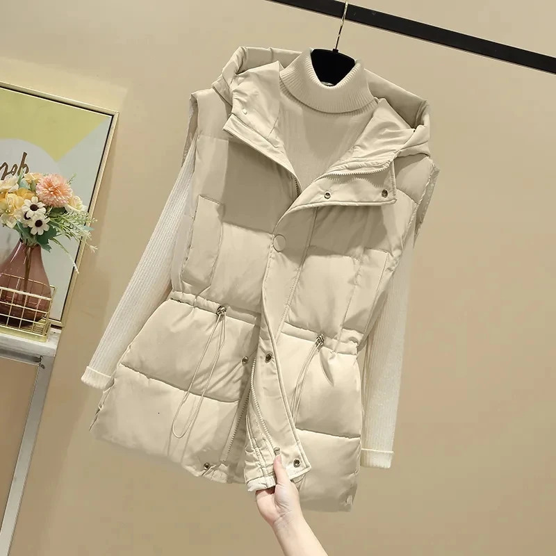AutumnWinter Sleeveless Casual Hooded Womens Down Cotton Vest Coat Short Loose Korean Version Female Tank Top Jacket 251029