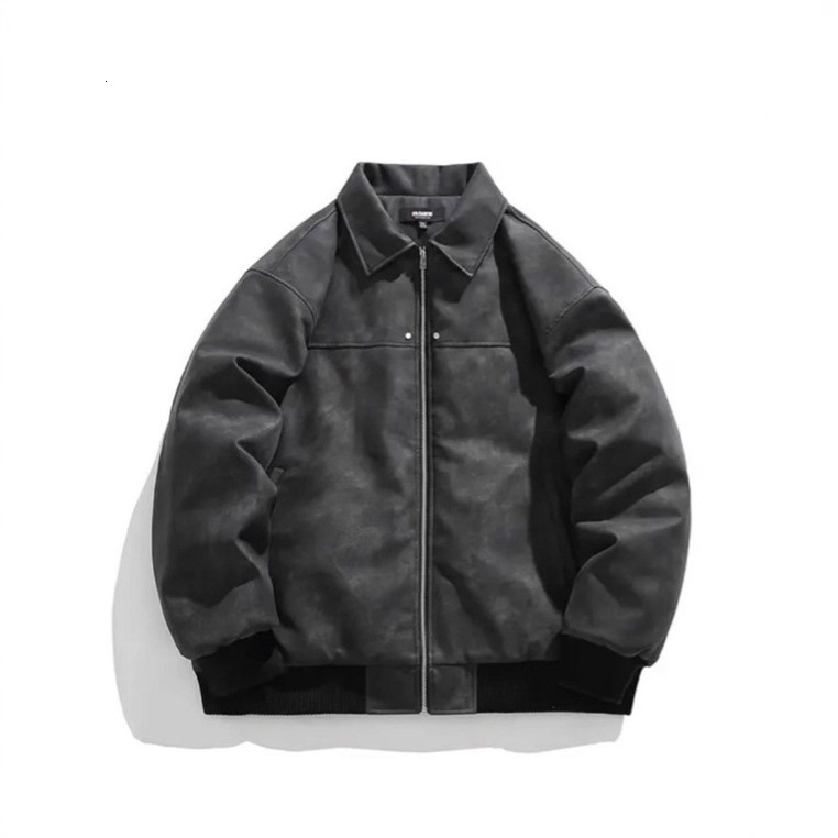 American Designer Jacket High Street Leather Jacket Men's Spring And Autumn New Style Handsome Streetwear Loose Turn-down Collar Solid Color PU L