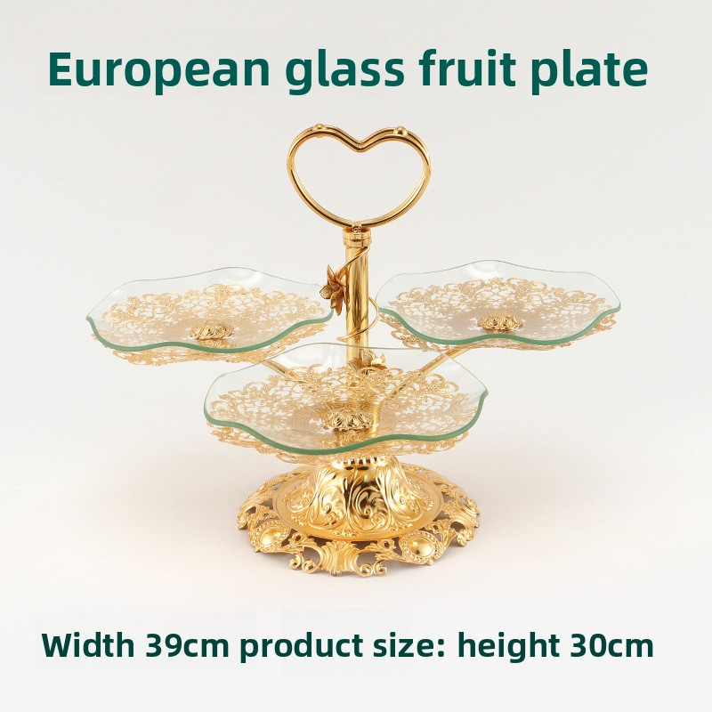 Dishes & Plates-Luxury Style Iron 3-Tier Lotus Leaf Fruit Plate - Home Living Room Ins-Style Glass Fruit Tray, High-Value Snack Storage Plate Decor-24