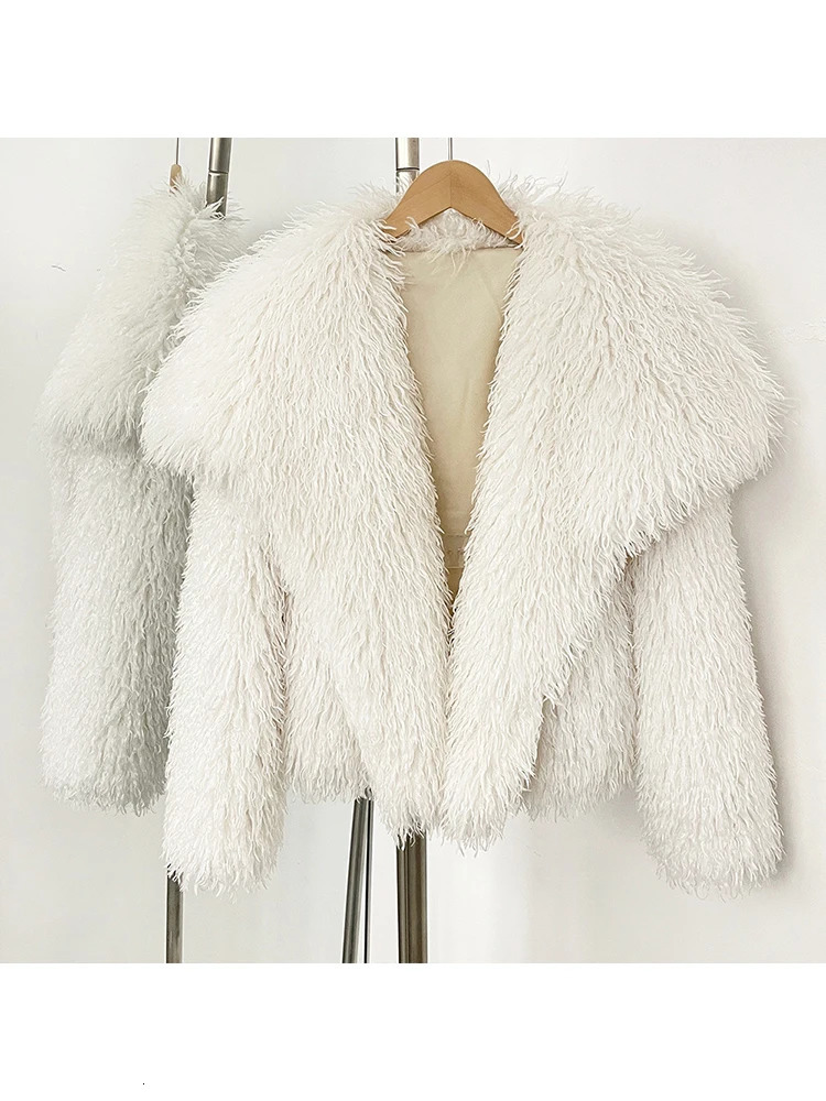 Mueyeruho 2025 Fall Winter Women Faux Fur Jacket Coat Tassel Solid Long Sleeve Thick Warm Overcoat Outwear Fluffy Coat For Women 251029