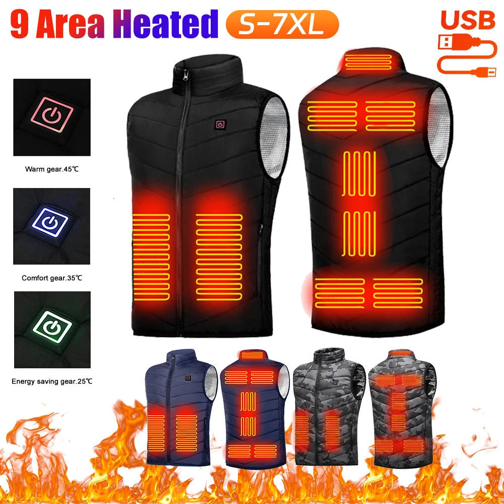 9 Heated Vest Zones Electric Heated Jackets Men Women Sportswear Heated Coat Graphene Heat Coat USB Heating Jacket For Camping 251028