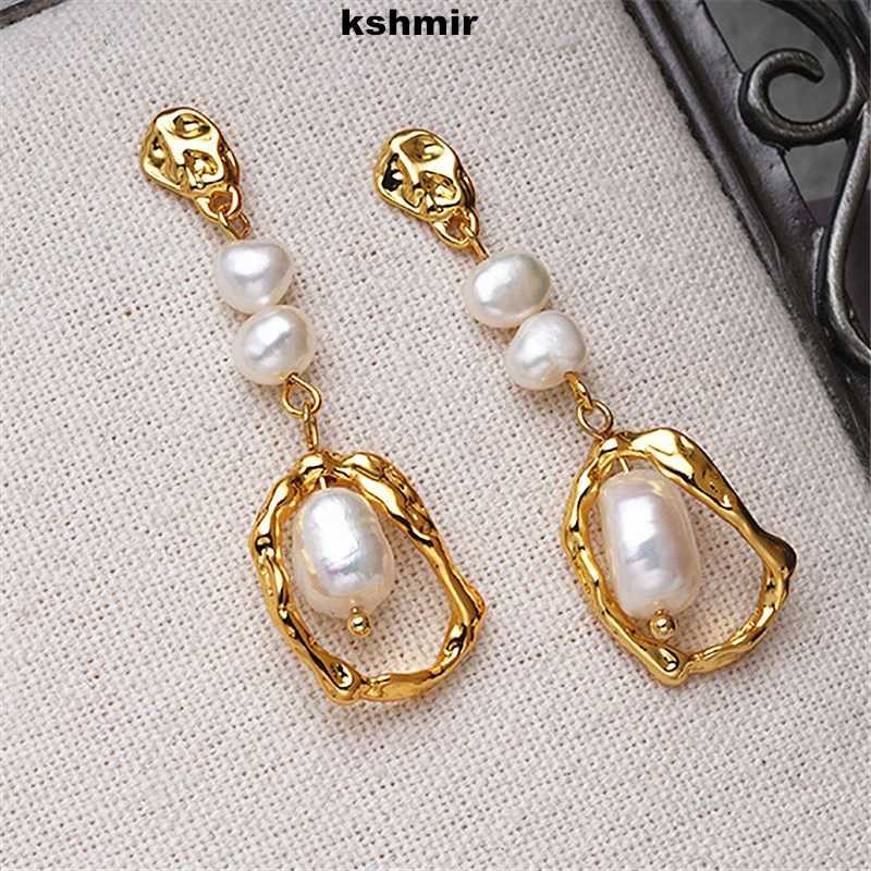 kshmir Natural pearl earrings female temperament light luxury long studs silver needle retro ear accessories W251029