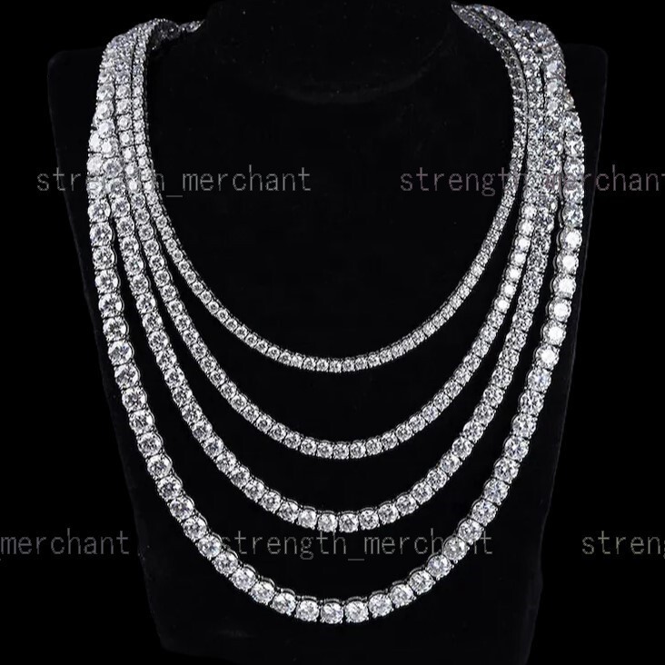 Moissanite tennis necklace3MM 4MM 5MM Moissanite Tennis Chain Hip Hop Iced Out D Color VVS 925 Sterling Silver Moissanite Tennis Necklace