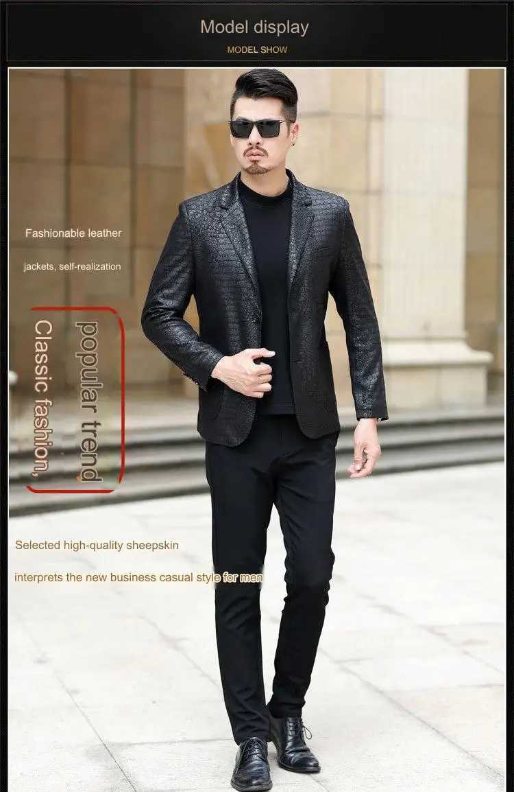 Mens leather jackets leather jackets mens single leather jackets sheepskin crocodile pattern suit jackets slim fitT251029