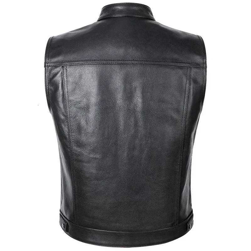 The Latest Solid Color Vest Motorcycle Standing Collar Leather Vest for Men Pu Leather Coat W251029