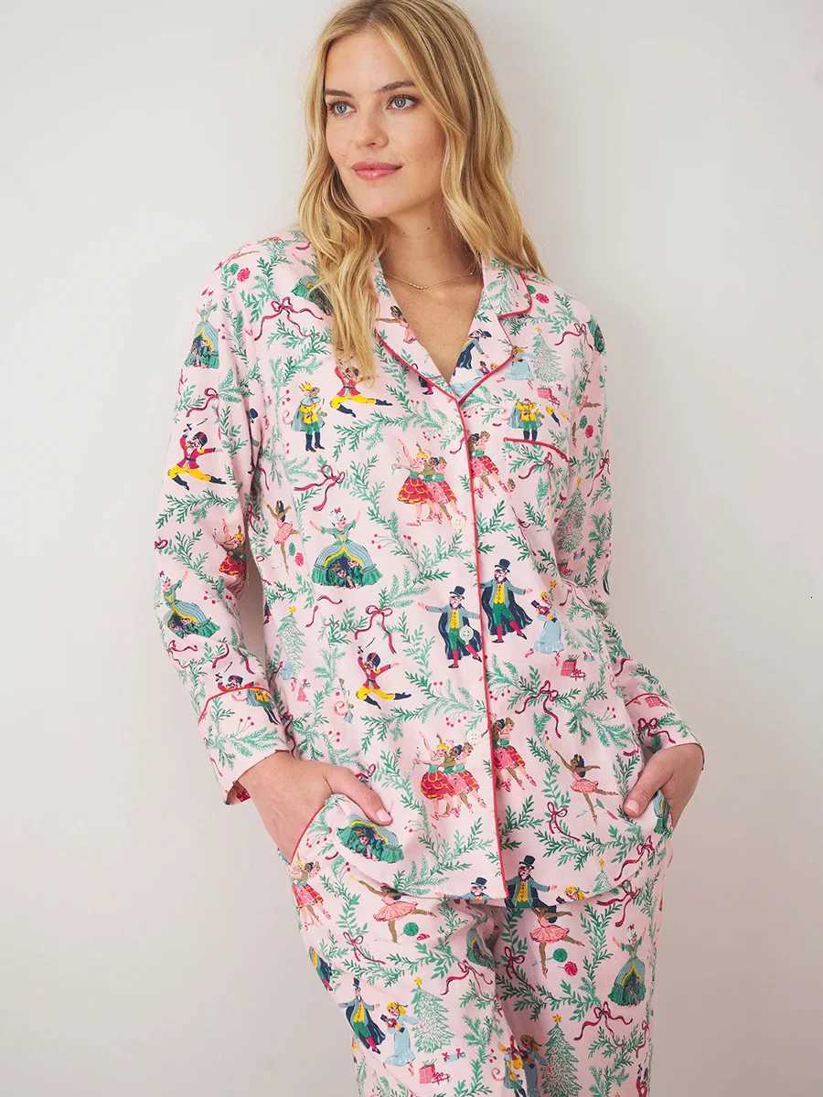 Blubelle Autumn Winter New Printed Shirt Pants Pajamas Set Womens Long Sleeves Nightgown Comfortable Sleep Loungewear SetT251029
