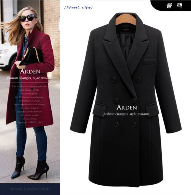 MidLength Woolen Womens Coat DoubleBreasted Woolen Coats Trench Solid Color Autumn Winter Warm Outwear 251029