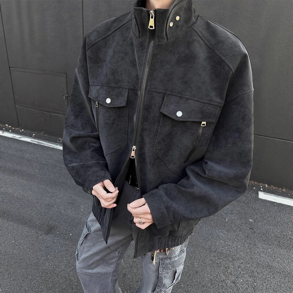 American Designer Jacket Street Style Motorcycle Leather Jacket For Men 2025 Autumn New Loose Casual Turn-down Collar Coat