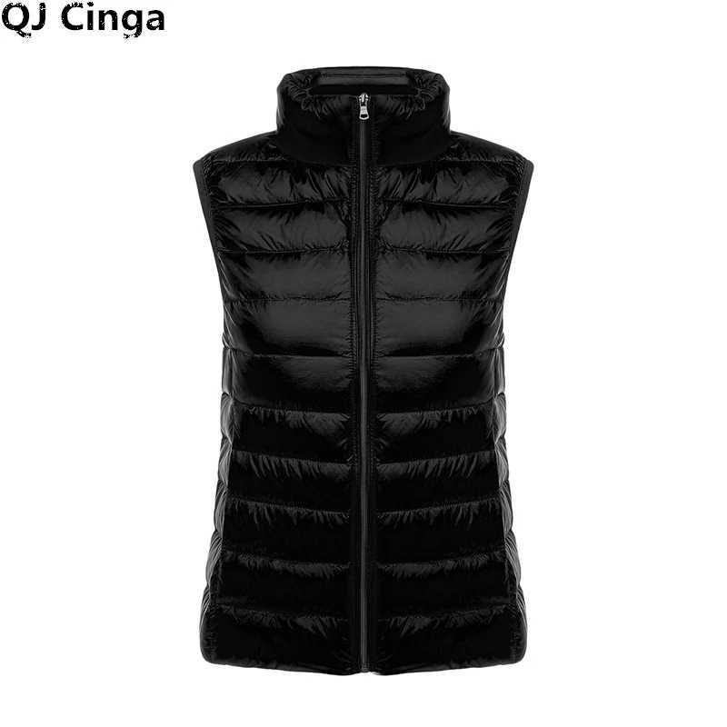 White Stand Collar Womens Sleeveless Down Vest Coat Winter Thin Slim Business Vests White Blue Black Red Women Waistcoat 3XL W251029