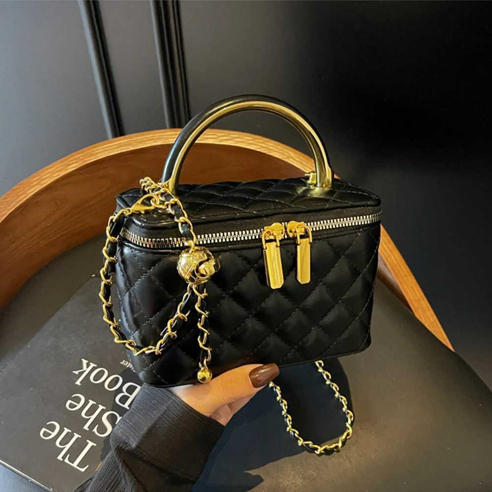 Vintage Women Pu Box Crossbody Bags Pu Leather Plaid Print Chain Shoulder Packs Large Capacity Female Daily Shopping Handbags W251029