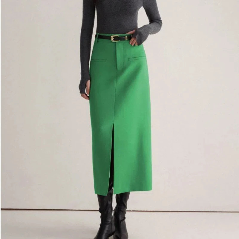 Slit High Waist Suit Straight Midlength Fashion and Slim Temperament Skirt 251028