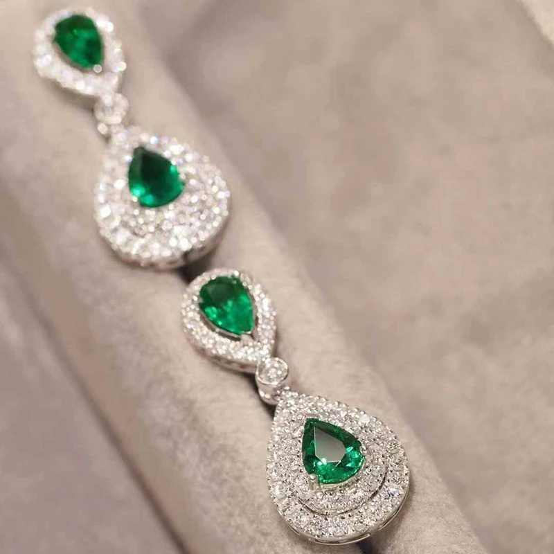 Huitan Gorgeous Women Drop Earrings with Pear Shaped Green Cubic Zirconia Wedding Engagement Temperament Elegant Lady JewelryW251029