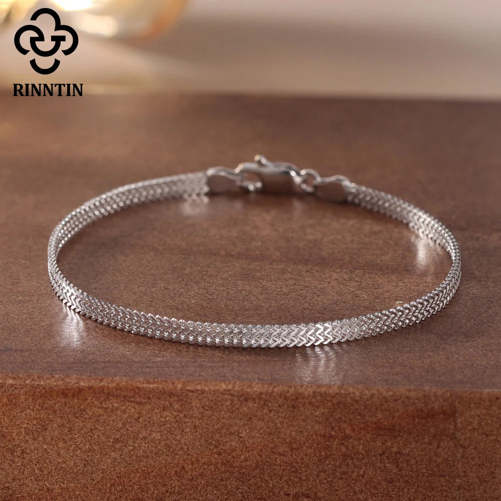 Rinntin 925 Sterling Silver 28mm Flat Mesh Chain Bracelets HightQuality Bangle Chain Simple Women Men Daily Accessories SB216 251028