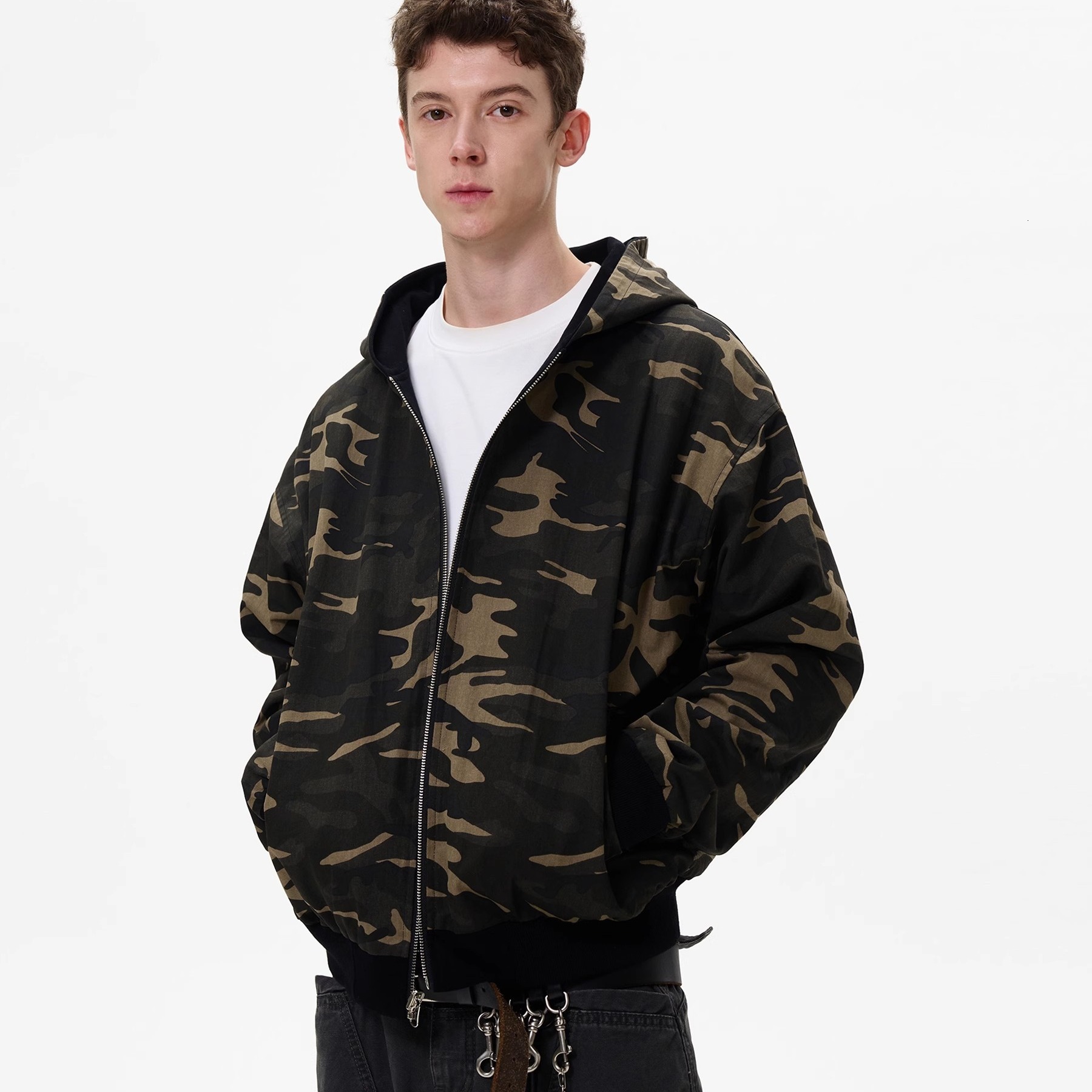 Streetwear American Style Designer Jacket Jacket Camouflage Reversible Cardigan Hooded Sweatshirt Men's Loose Casual Couple Jacket