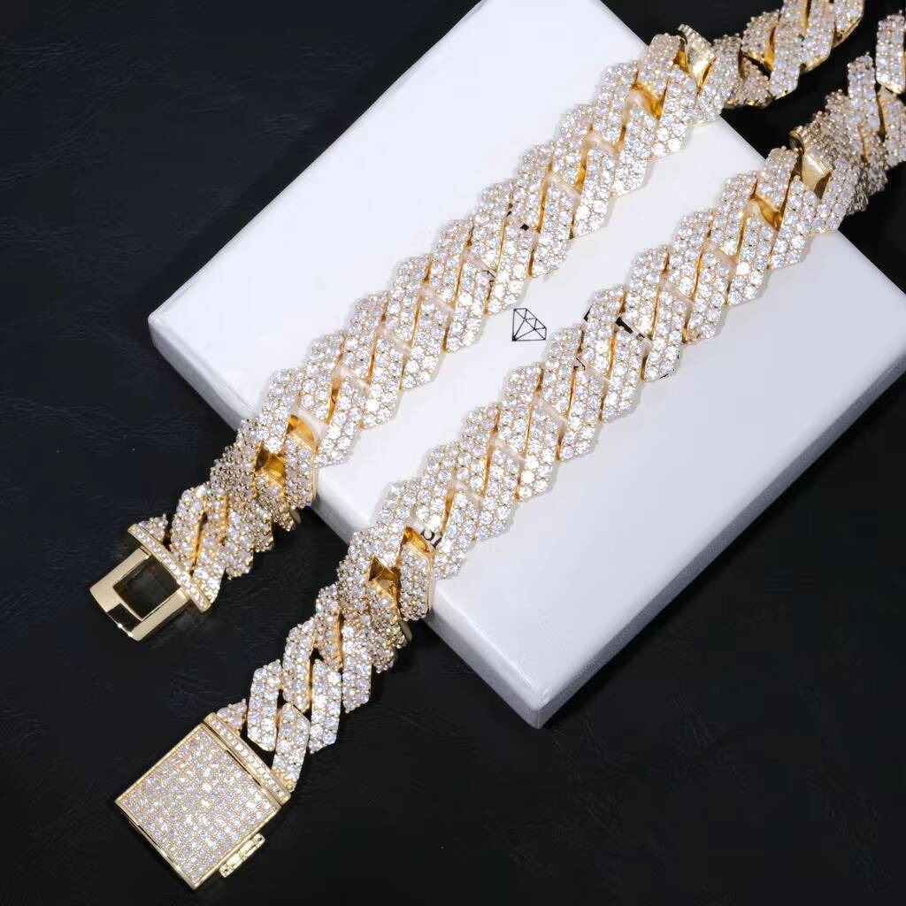 12mm 14mm Moissanite Cuban Chain Iced Out Hiphop Jewelry 925 Silver VVS Moissanite Cuban Link Chain
