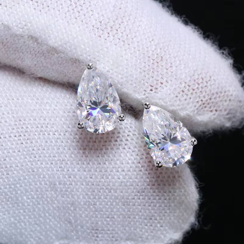 10Kt 14K 18K Solid Gold Jewelry Earrings Moissanite Studs D VVS1 2ct Pear Cut Moissanite Earrings for Women