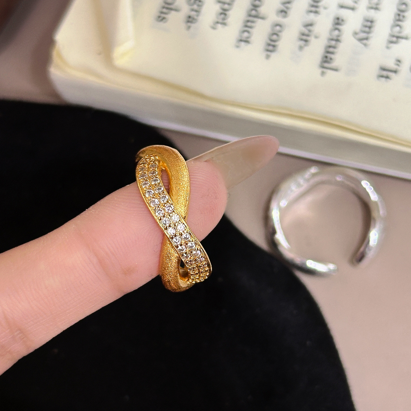 TaiYang New Sparkling Brushed Infinity Ring, Unique Vintage Elegance Stackable Index Finger Ring for Women