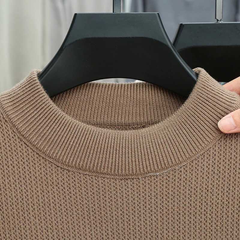 Mens Autumn New Semi High Neck Long Sleeved Knitted Sweater Casual Thick Inner Layer Outer Layer Warm Base Shirt Autumn Outfit J251029