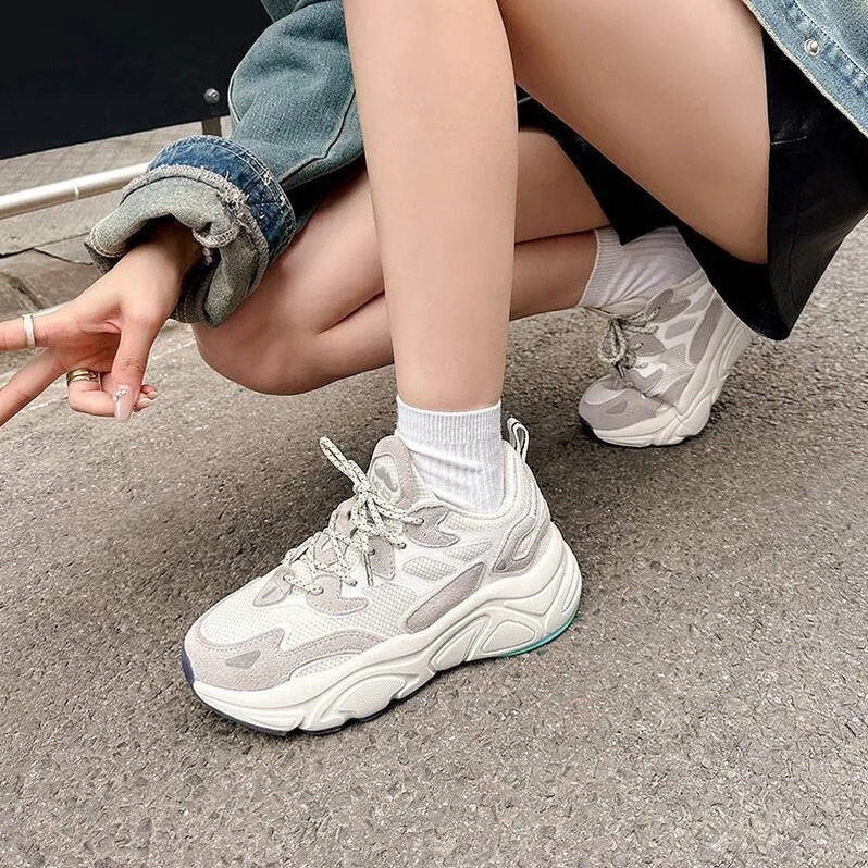 Mirinda Women's Shoes Breathable Dad Shoes Men's Height-Increasing Thick-Soled Mesh Genuine Leather Sneakers Women's Lightweight Soft-S