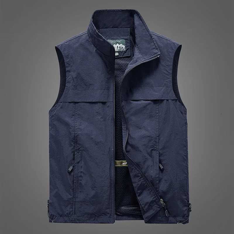 Lightweight Mens Vest Jacket Solid Color Vests Men Thin Hiking Fishing Vest Coat Shoulder Stand Collar Youth Sleeveless Jacket W251029