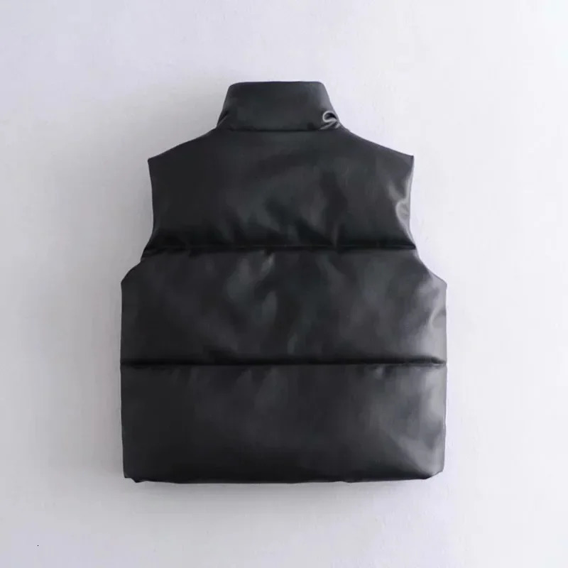 Autumn Winter PU Leather Coat Women Black Stand Collar Vests Women Fashion Zipper Elegant Short Vests Female Ladies 251029