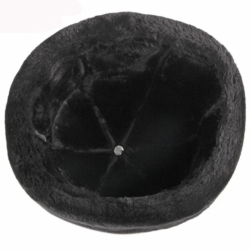 Thick Outdoor Warm Winter Hat Men Black Fur Leather Russian Male Windproof Snow Ski Cap Fleece Lined 251029