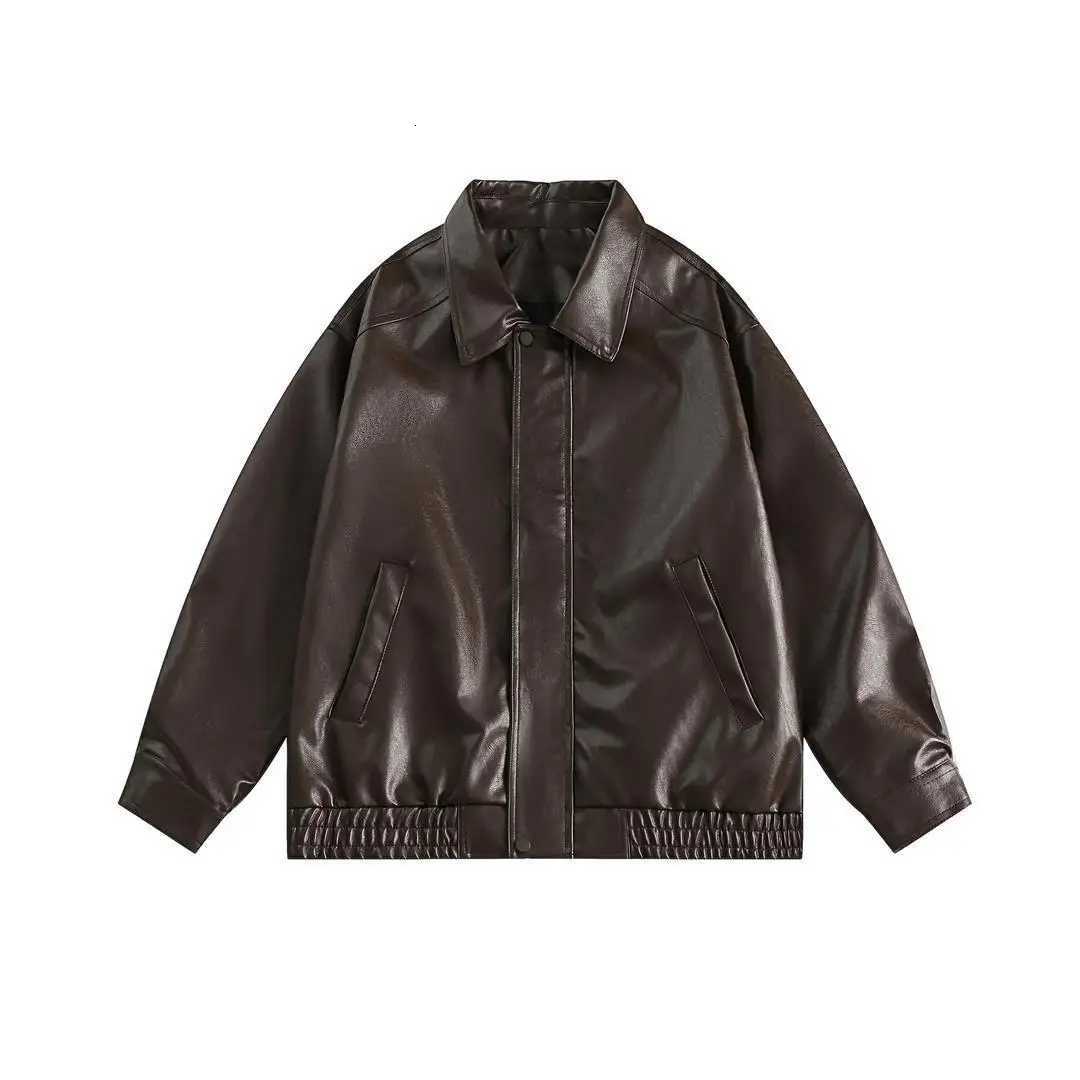American Motorcycle Pu Brown Male Leather Jacket 2024 Autumn New Loose Casual Zipper Highend Mens Leather Jacket StreetwearT251029
