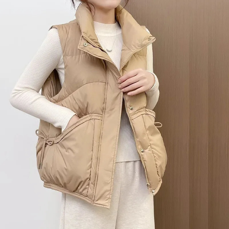 Down Cotton Womens Vest Fashion Waistcoat Versatile Autumn Winter Solid Color Warm Jacket H522 251027