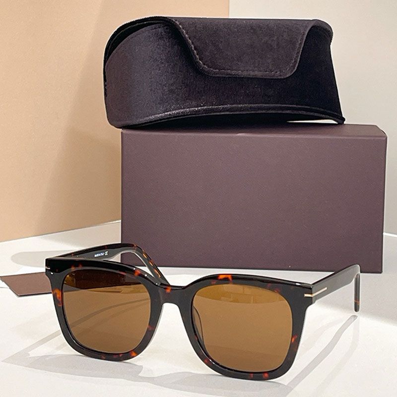 Classic Womens Square Sunglasses TF638 Acetate Frame Yellow Lens Polarized High Quality Design Mens Outdoor Driving Style With Box