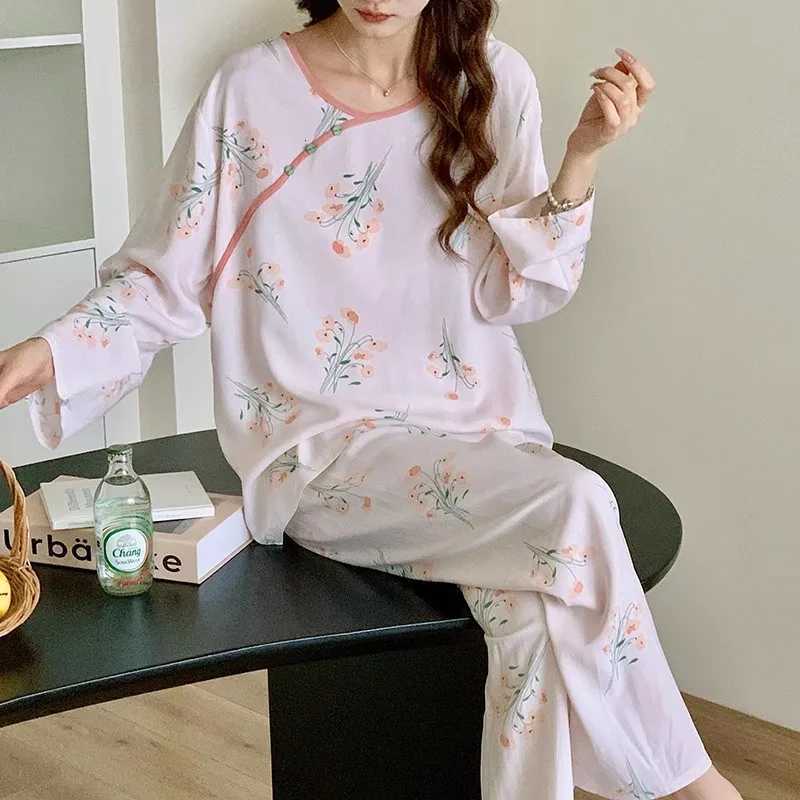 Fashion Pajamas For Women Spring Fall Cotton Home Clothes Chinese Style Twopiece Set Long Sleeve Pant Pyjamas Femme SuitT251029