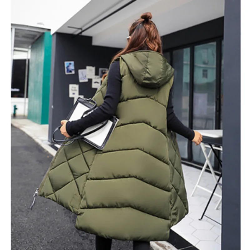 Womens Sleeveless Vest Long Down Padded Jacket Solid Color Hooded Loose Ladies Fashion Casual Warm Winter Women 251027