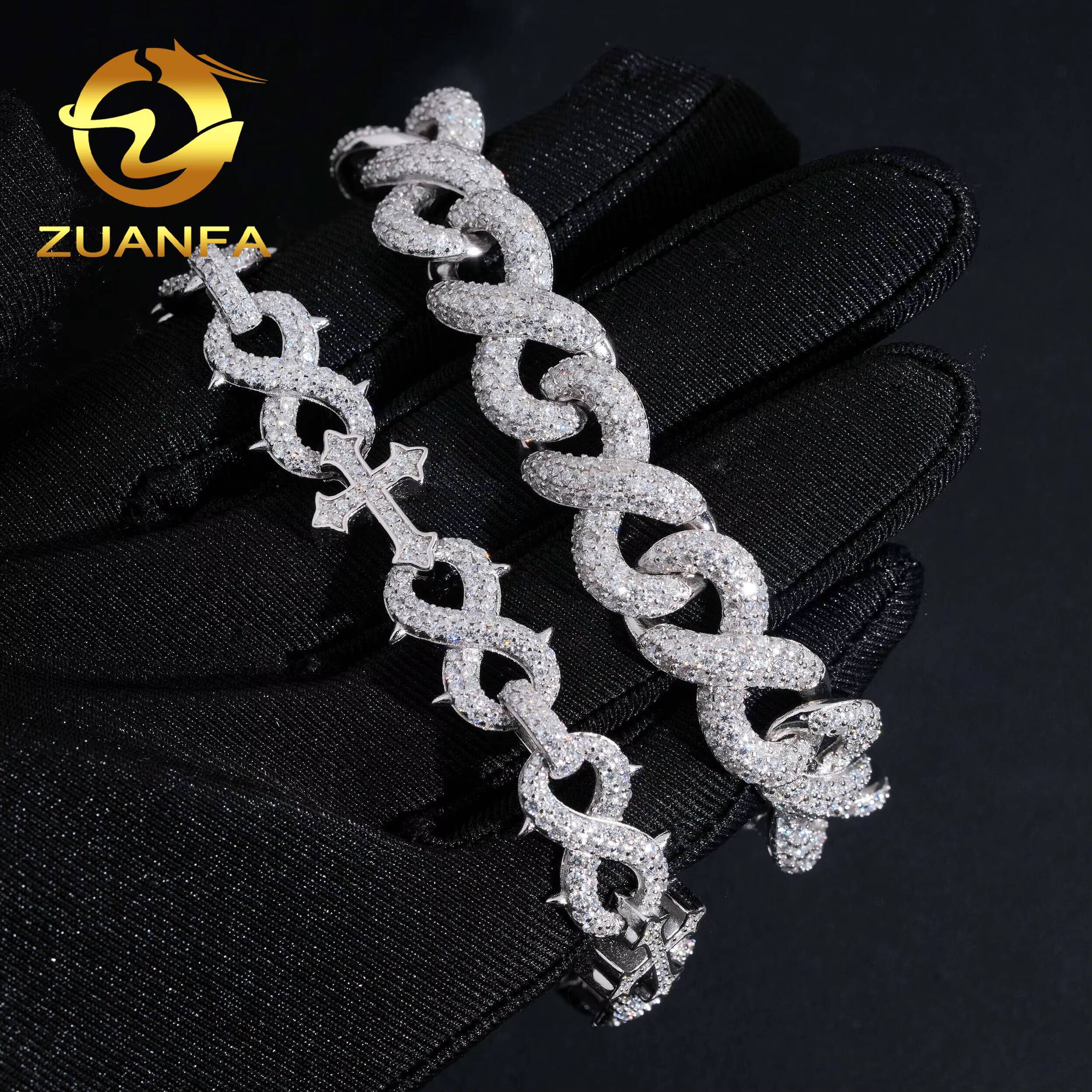 GRA Certified Moissanite Hip Hop Jewelry 13mm Iced Out Moissanite Cuban Link Bracelet 925 Silver Lab Moissanite Bracelet