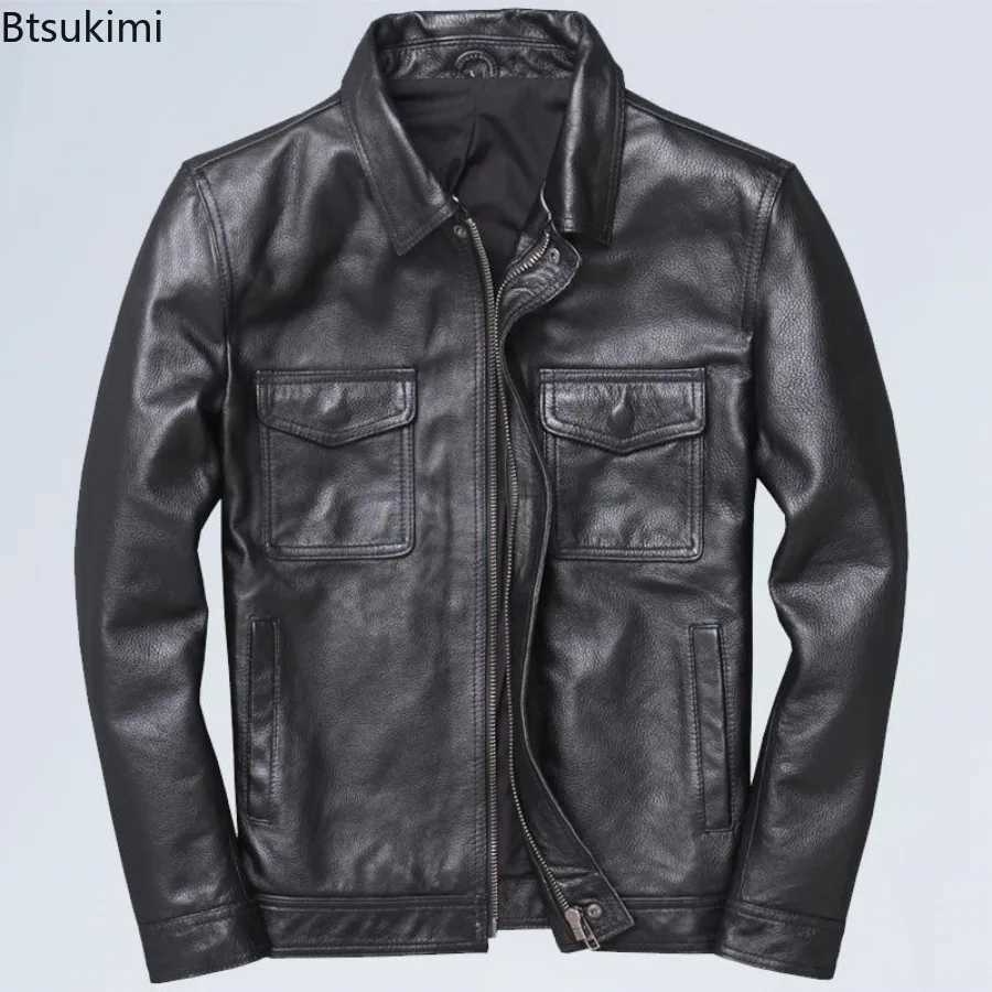 New Fashion Motorcycle Leather Jackets Mens Vintage Lapel Zipper Windbreak PU Leather Coats Autumn Winter Warm Casual OuterwearT251029