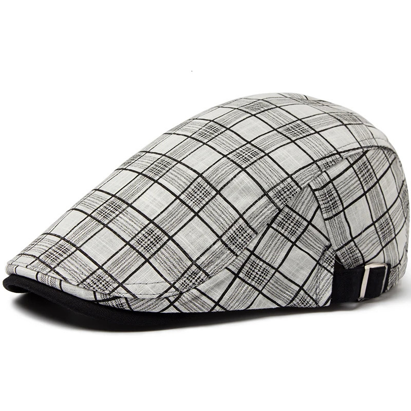 CNTANG Summer Thin Beret Fashion Men Vintage Plaid Cotton Linen Visor Flat Caps For Women Berets Boina Casual Female 251013